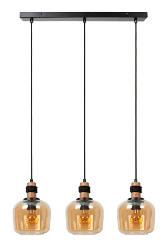 Светильник подвесной Ilona 45408/03/62 Lucide янтарный 3 лампы, основание чёрное в стиле лофт винтаж  фото 2